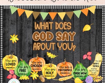 Fall Bulletin Board Kit Bible Verses Christian Classroom Decor Printable & Edtible