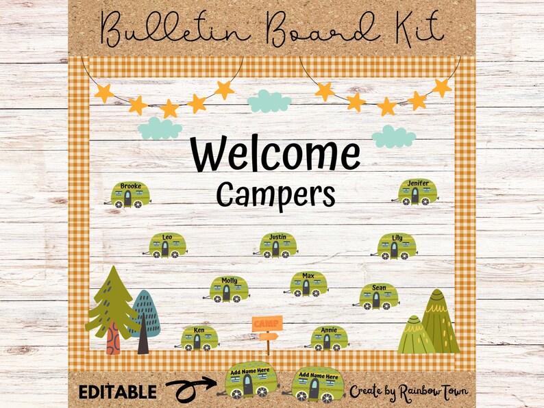 Camping Classroom Bulletin Board Kit: Editable Adventure Decor (PDF) - Etsy
