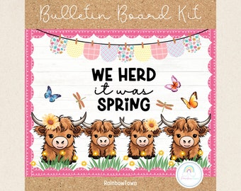Highland Cow Spring Bulletin Board Kit Reading Bulletin Board Spring Summer Classroom Decor