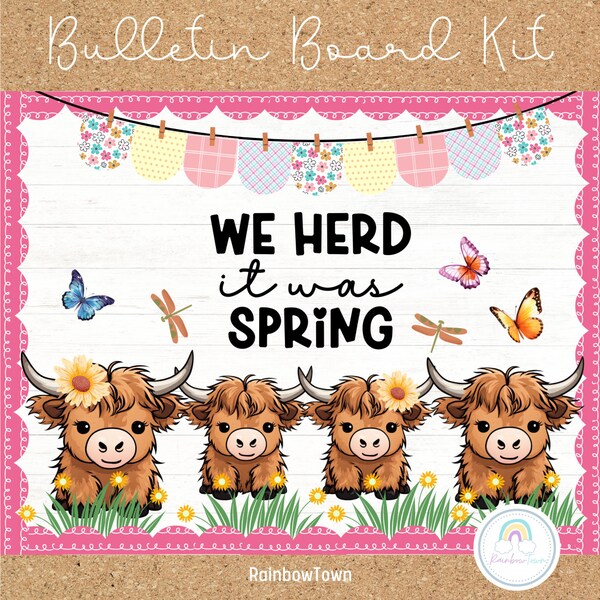 Highland Cow Spring Bulletin Board Kit Reading Bulletin Board Spring Summer Classroom Decor