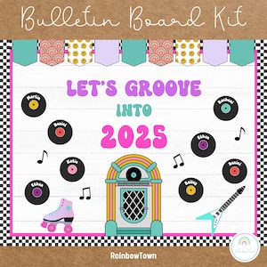 2025 Neujahr Bulletin Board Kit Retro Klassenzimmer Dekor Ziel Schreibaktivität Bearbeitbar