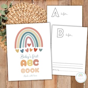 ABC Baby Shower Coloring Book Printable Baby&#39;s First ABC Book Boho Rainbow Theme Baby Memory Book