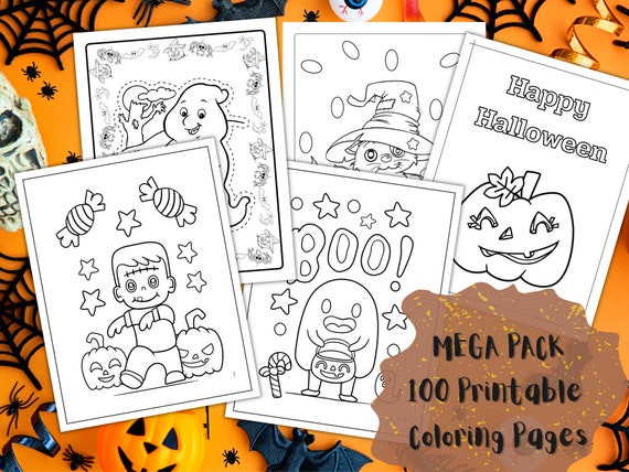 100 Halloween Coloring Pages for kids Printable Instant