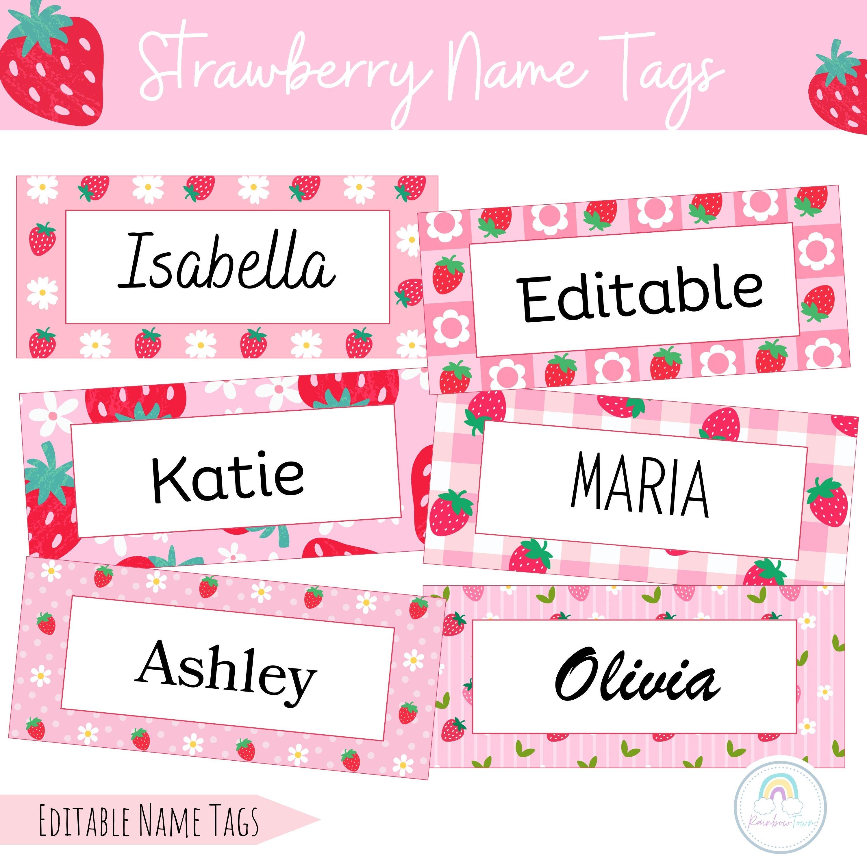 Strawberry Name Tags Editable Name Labels Printable Digital Download