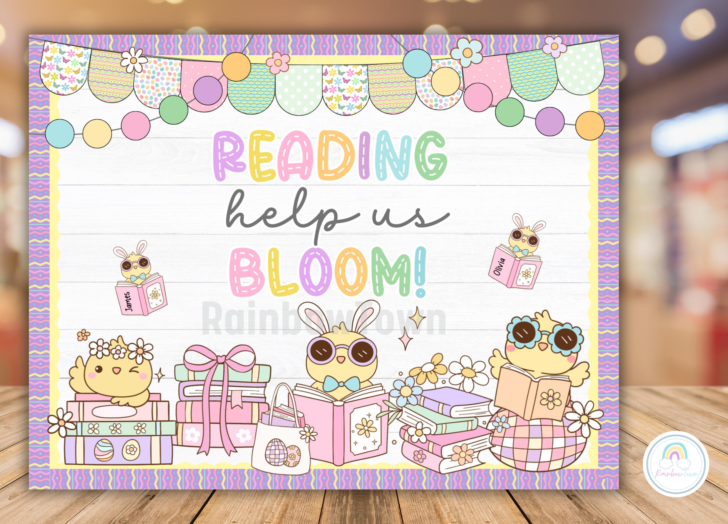 Spring Bulletin Board Kit Pastel Reading Corner Library Classroom Decor ...
