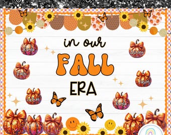 Kit de tablón de anuncios retro de otoño, decoración de aula con calabaza disco imprimible