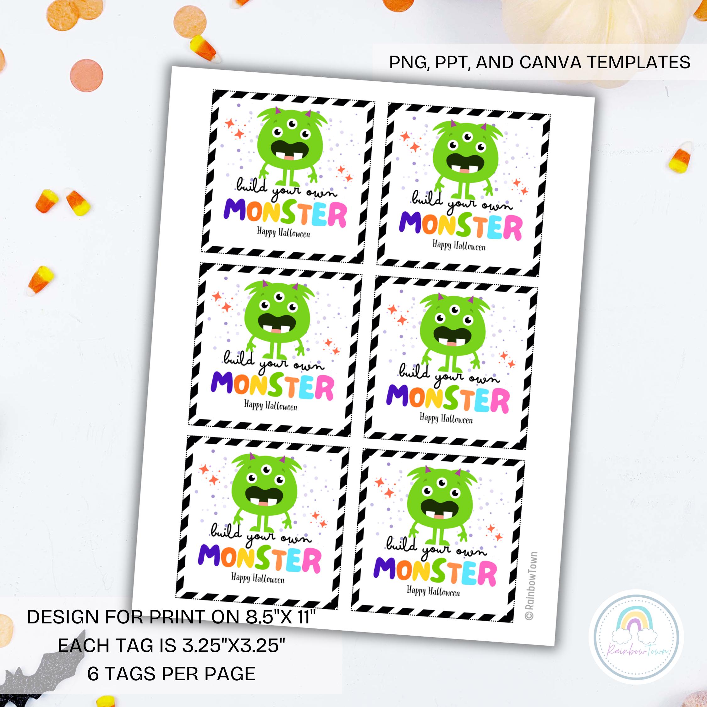 Monster Halloween Printable Gift Tags Party Favor Editable Labels ...