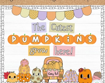 Kit de tablón de anuncios de otoño: Bienvenidos a nuestro parche: Decoraciones de calabazas geniales para el aula, imprimibles