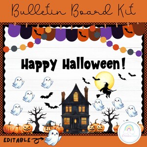Halloween Spooky House Bulletin Board Kit | October Classroom Decor | Editable Ghost