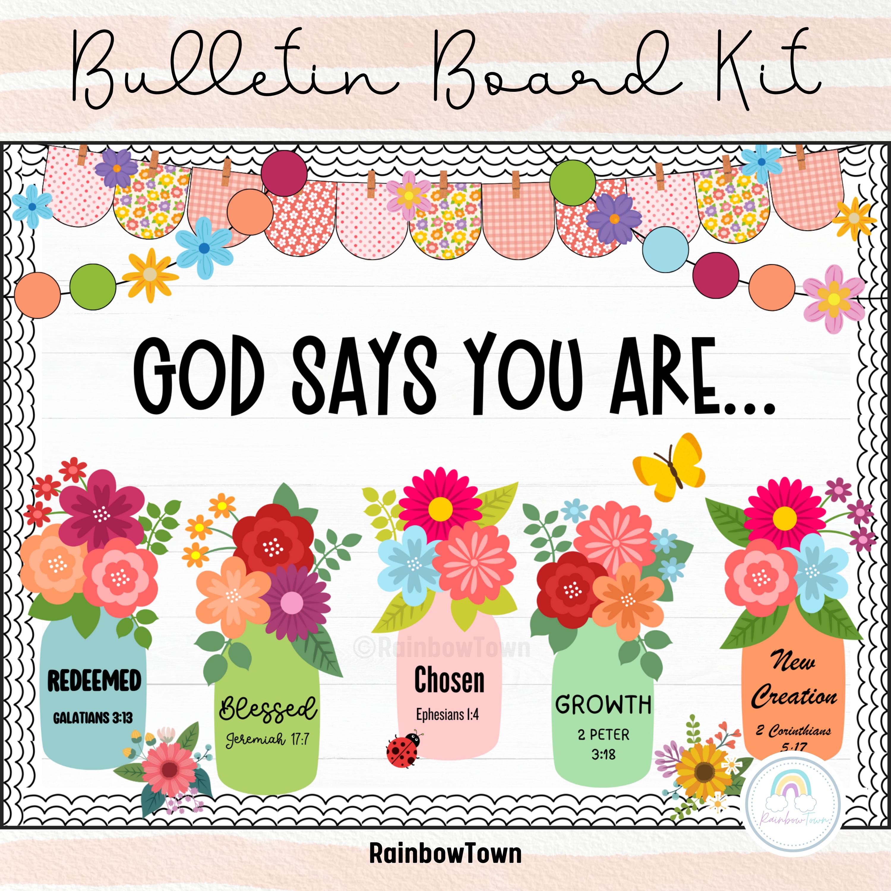 Spring Bulletin Board Kit Blooming for Jesus Christian Classroom Decor ...
