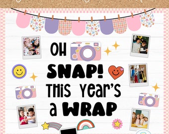 Kit para tablón de anuncios de fin de año: Recuerdos fotográficos, decoración imprimible para el aula