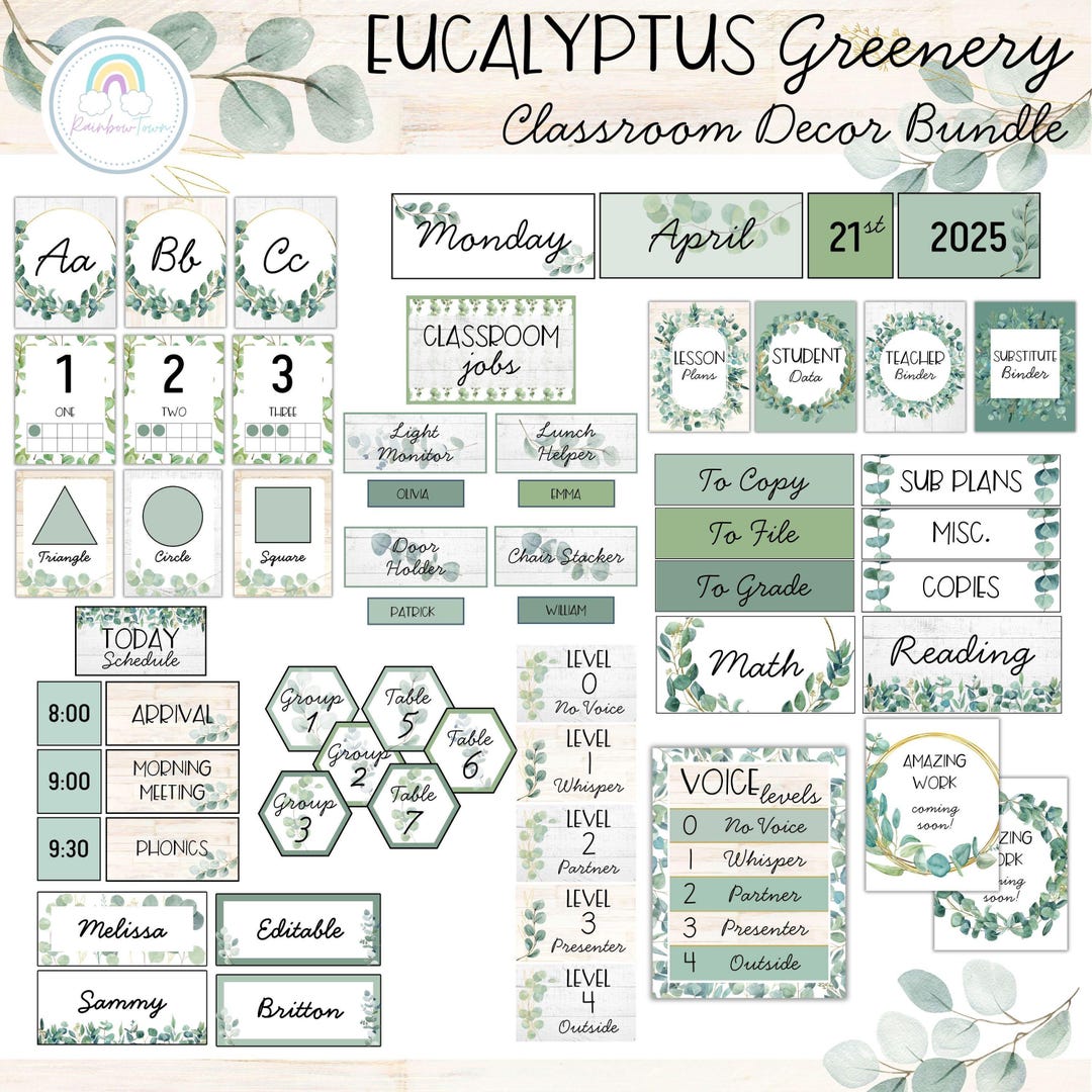 Eucalyptus Classroom Decor Bundle Botanical Greenery Theme Printable ...