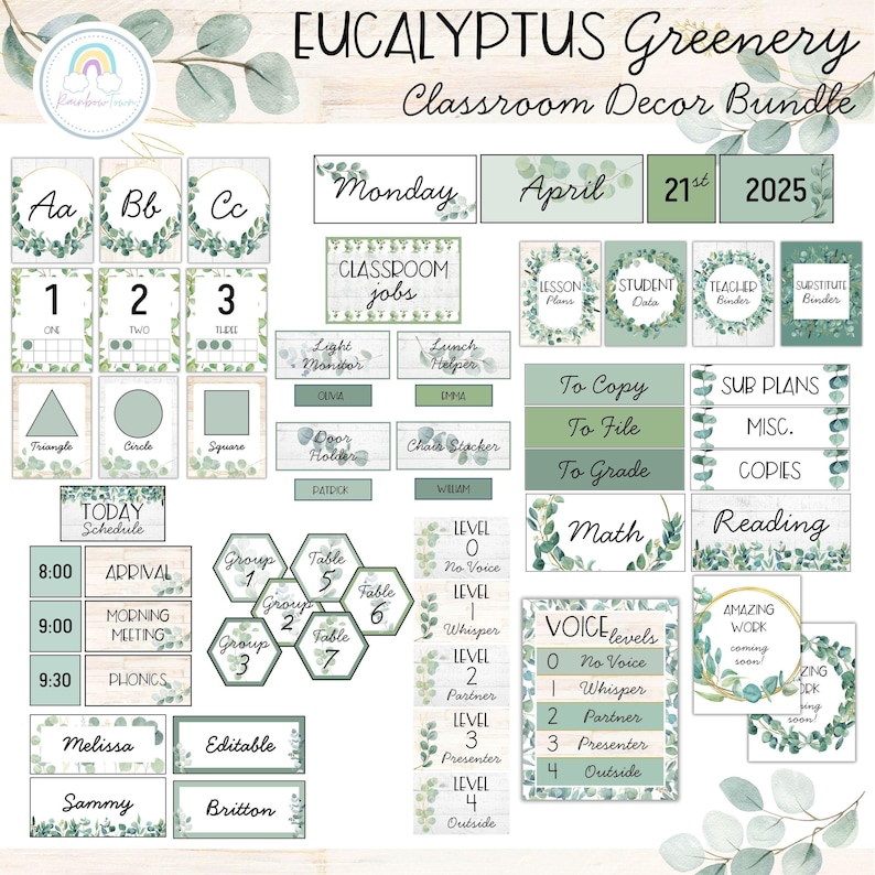 Eucalyptus Classroom Decor Bundle Botanical Greenery Theme Printable ...