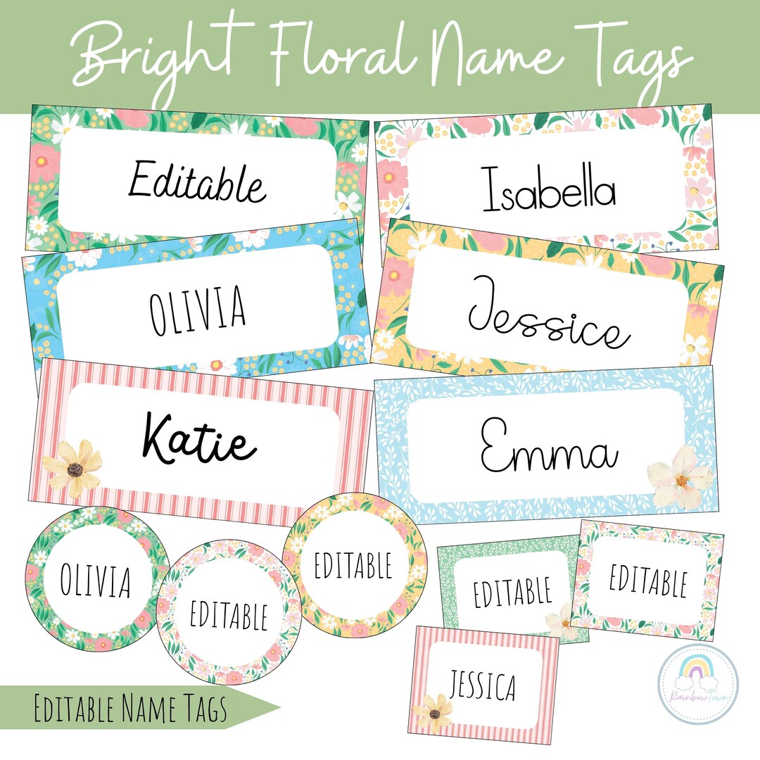 Floral Editable Name Tags: Classroom Student Desk Labels (PPT File) - Etsy