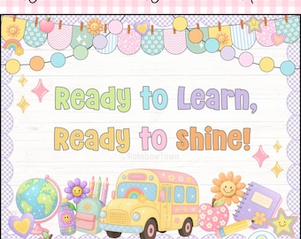 Back to School Bulletin Board Pastel School Supplies Classroom Decor Printable
