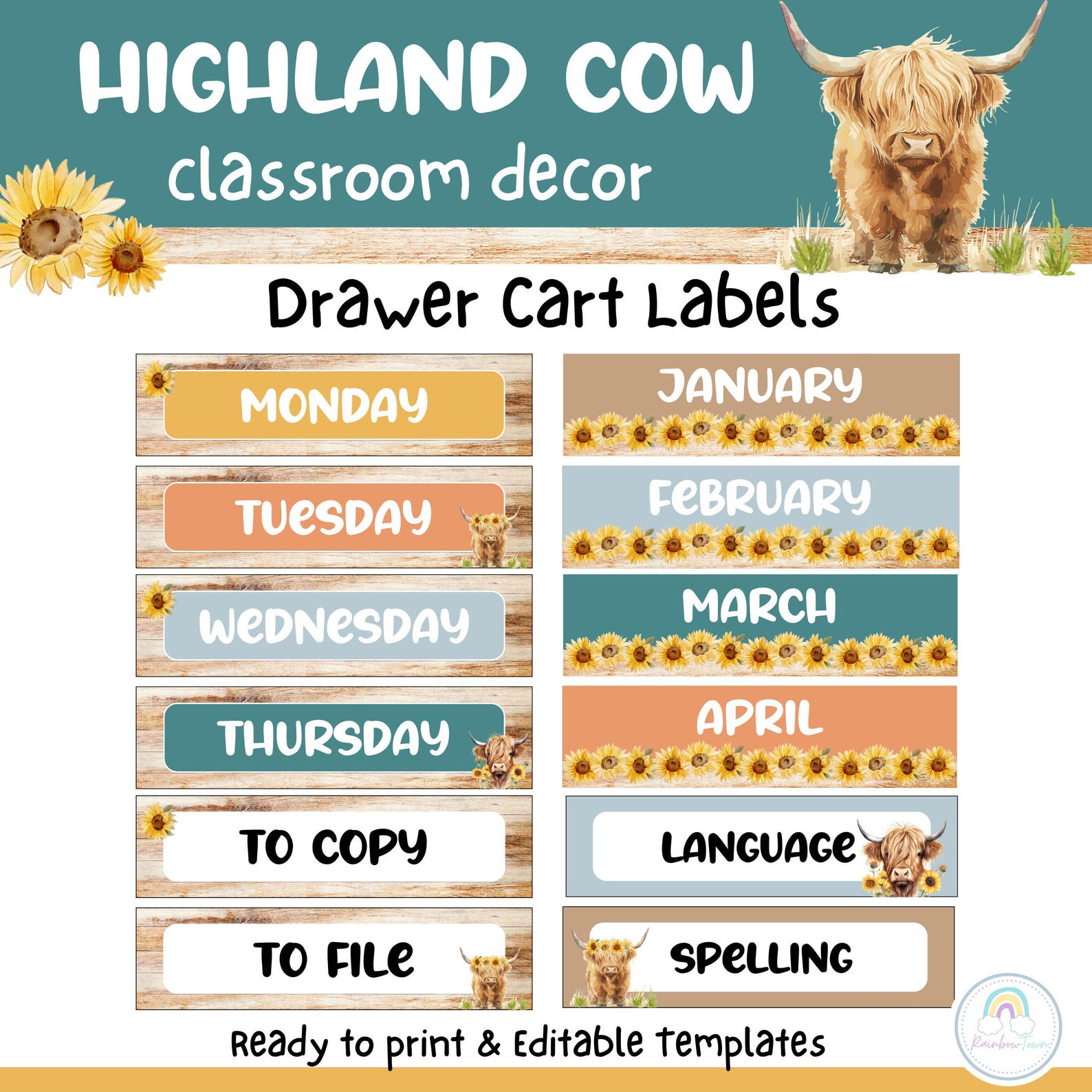 Highland Cow Classroom Decor Boho Neutral Theme Decorations Printable ...