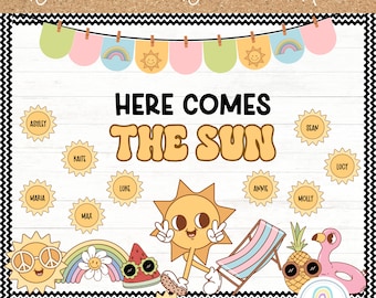 Summer Bulletin Board Kit Groovy Sun Classroom Decor Printable & Editable