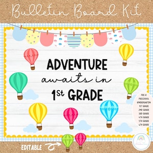 Back To School Bulletin Board Adventure Awaits Bulletin Board Hot Air Balloon Classroom Decoration Printable