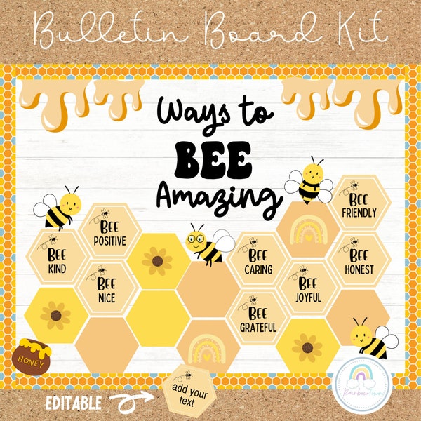 Bee Amazing Bulletin Board Spring Bulletin Board Kit Bee-Themed Classroom Decorations Editable