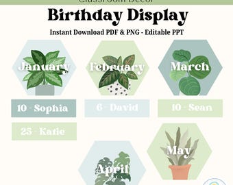 Boho Plant Birthday Bulletin Board: Classroom Decor (Editable PPT)