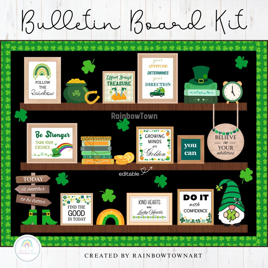 St. Patrick's Day Bulletin Board Printable Shelf Classroom Door Decor ...