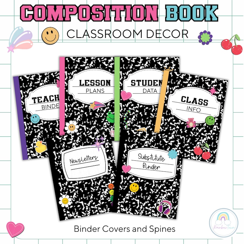 Composition Notebook Classroom Decor Bundle Retro Theme Decorations ...