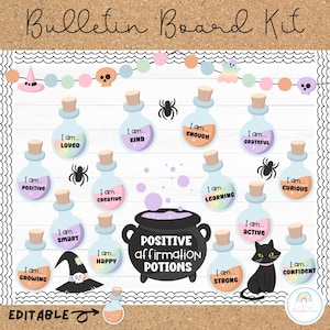 Kit de quadro de avisos de Halloween Cartões de afirmação positiva Decoração de sala de aula de Halloween de outubro
