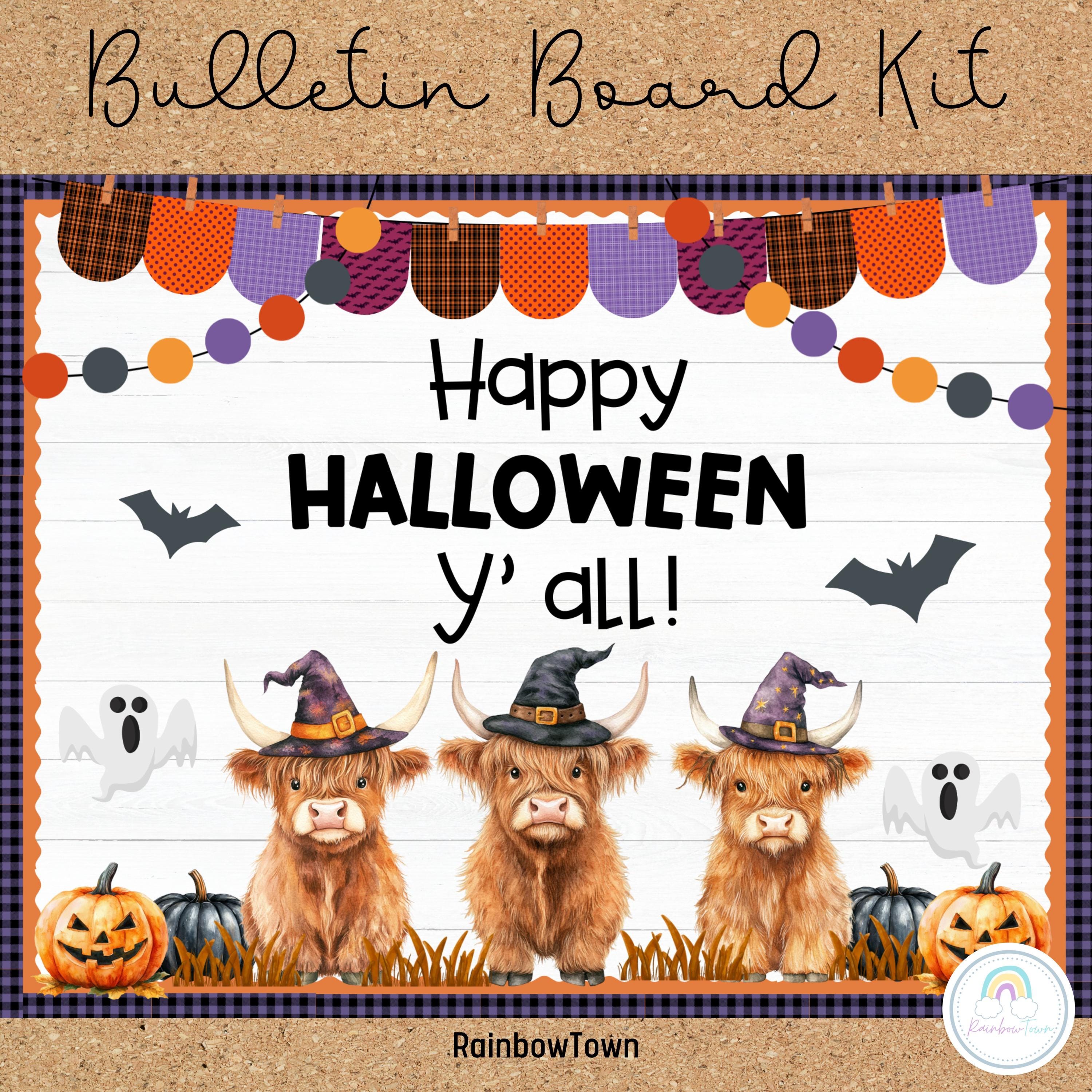 Halloween Bulletin Board Kit or Door Decor | Highland Cow Witch ...