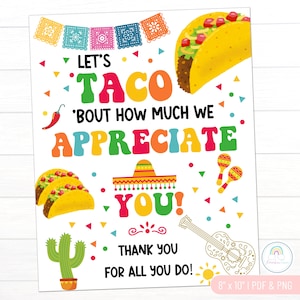 Taco Appreciation Sign Printable Teacher Nurse Staff Appreciation Sign Cinco de Mayo Taco Bar Sign
