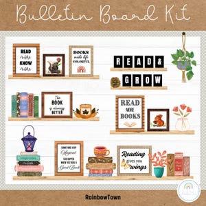 Fall Bulletin Board Kit Bookshelf Autumn Classroom Decorations Printable & Editable