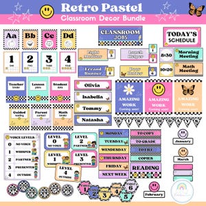 Retro Classroom Decor Bundle Classroom Theme Groovy Bright Classroom Decor Bundle Printable