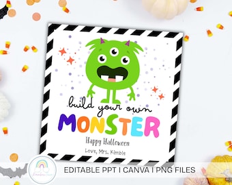 Monster Halloween Printable Gift Tags Party Favor Editable Labels ...