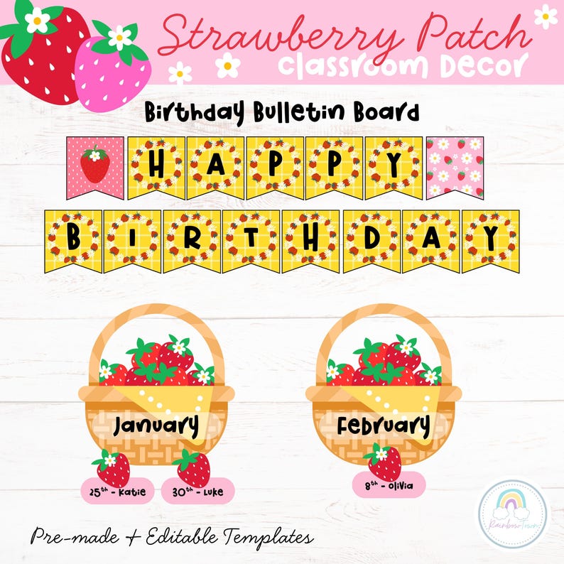 Strawberry Patch Classroom Decor Bundle Printable & Editable - Etsy
