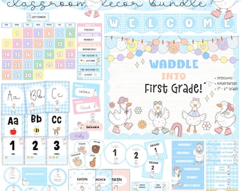 Goose Classroom Decor Bundle Groovy Pastel Decorations Printable & Editable