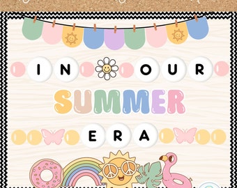 En nuestra era de verano Tablón de anuncios de verano Pulsera de la amistad Kit de tablón de anuncios Groovy Pastel Decoración del aula