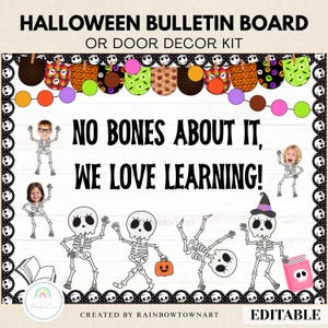Halloween Bulletin Board Kit Skeleton Classroom Door Decorations Printable & Editable