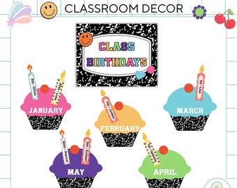 Birthday Bulletin Board Classroom Birthdays Composition Notebook Classroom Decor Theme Printable