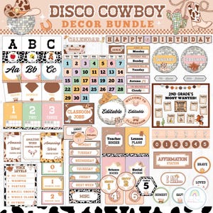Groovy Disco Classroom Decor Bundle Boho Western Cowboy Classroom Decorations Editable