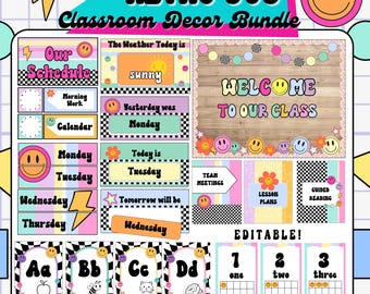 90s Retro Classroom Decor Bundle Printable & Editable