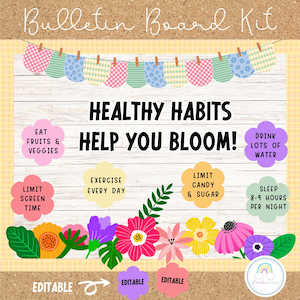 Prikbord lente prikbord gezonde gewoonten Bulletinboard kit maart klasdecor afdrukbaar