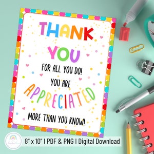 Thank You Sign Printable Teacher Nurse Staff Appreciation Sign ...