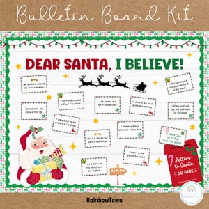 Tablón de anuncios navideño / Afirmaciones positivas navideñas / Cartas a Papá Noel para decorar el aula imprimible