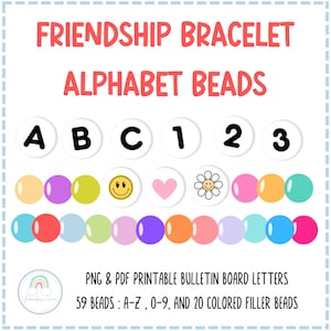 Kit de tablón de anuncios con pulseras de la amistad, cuentas del alfabeto, decoraciones para el aula, imprimibles