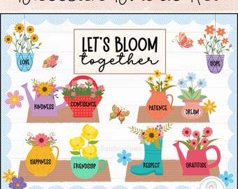 ZOIIWA Pinnwand Set "We Bloom Together" - Blumen Klassenzimmer Dekoration, 120x90 Cm Mit 16 Bordüren & 60 Klebepunkten