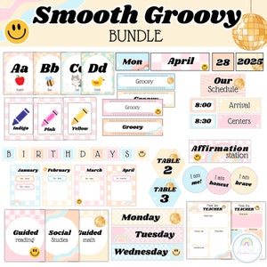 Groovy Pastel Classroom Decor Bundle Disco Classroom Decorations Editable