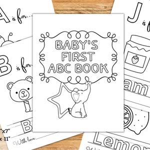Baby&#39;s First ABC Book Printable Alphabet Coloring book Baby Shower Activity Digital download