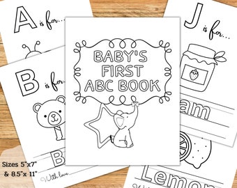 Baby's First ABC Book Printable Alphabet Coloring book Baby Shower Activity Digital download