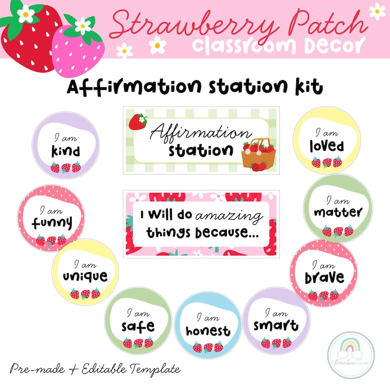 Strawberry Patch Classroom Decor Bundle Printable & Editable - Etsy