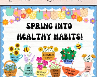 Spring Bulletin Board Kit Healthy Habits Flower Classroom Door Decor Printable