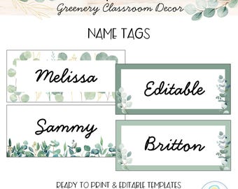 Eucalyptusklasdecor: bewerkbare naamlabels (pdf, jpg, ppt)